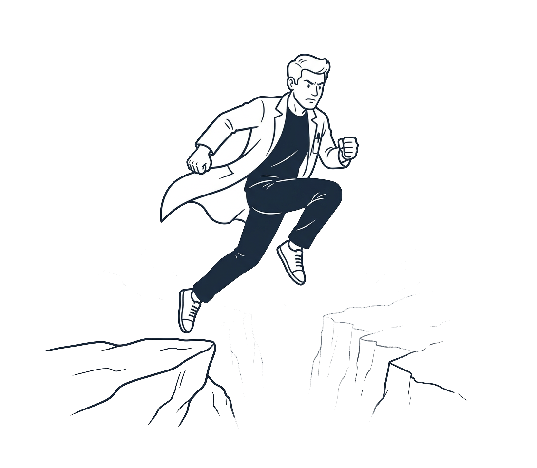 Physician leaping across a chasm from corporate medicine to private practice