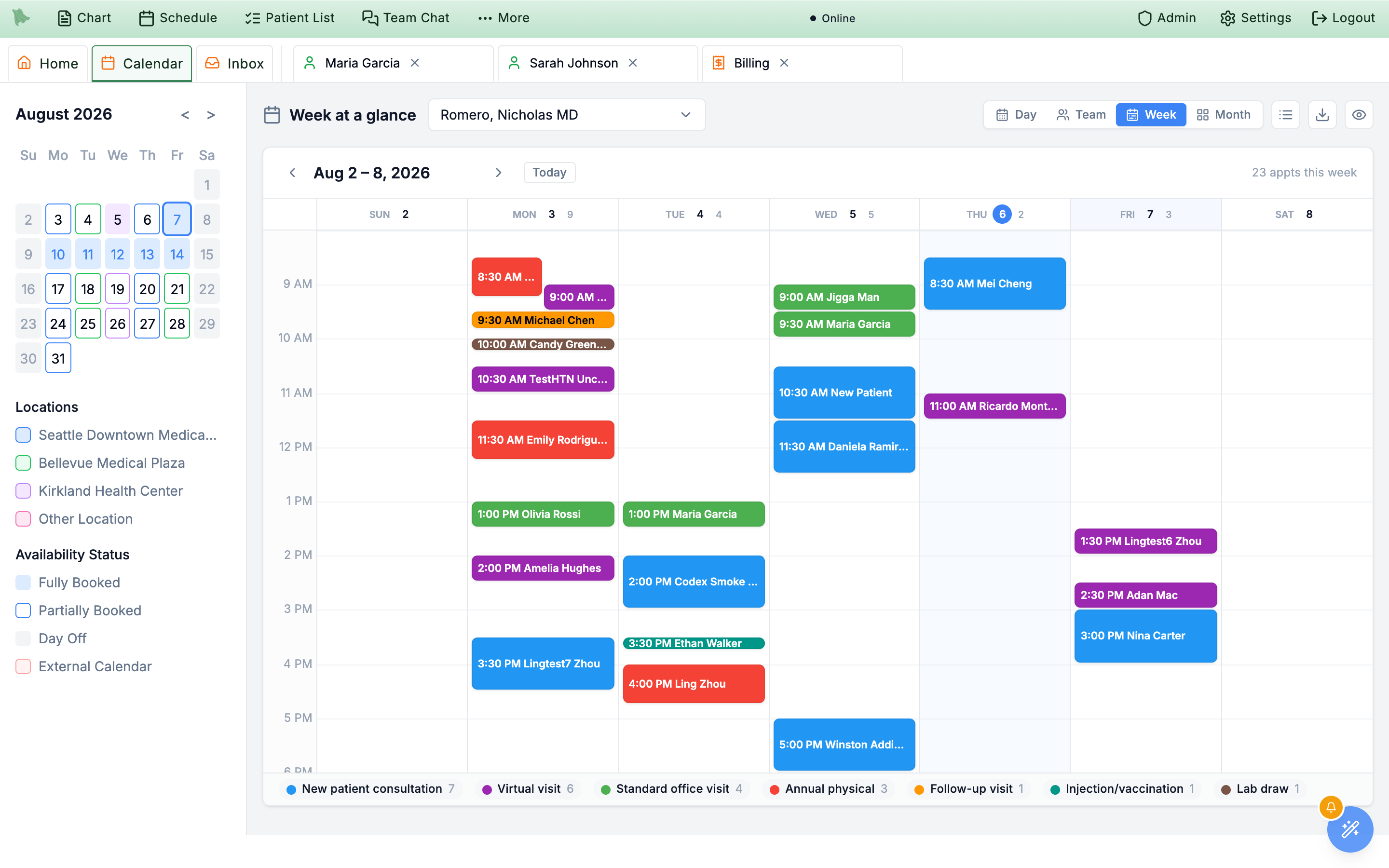 Calendar week view showing the seven day grid